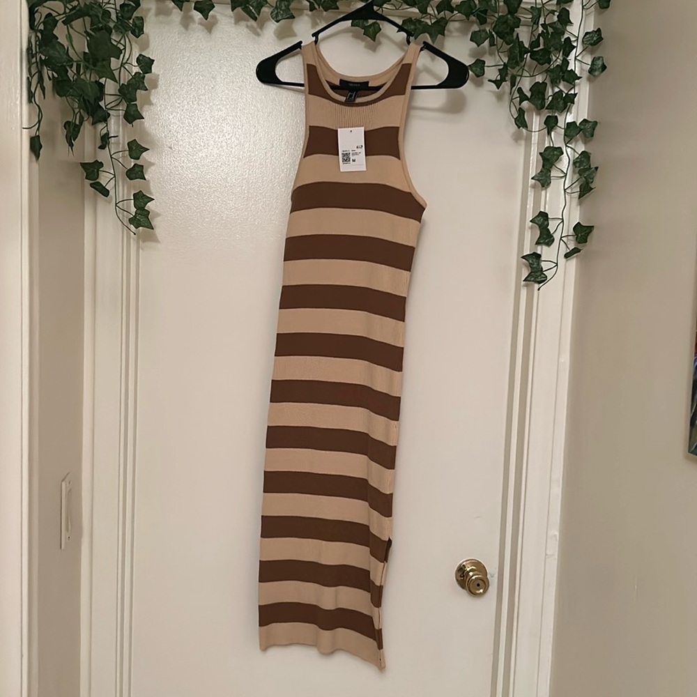 Striped Tan and Brown Maxi Dress